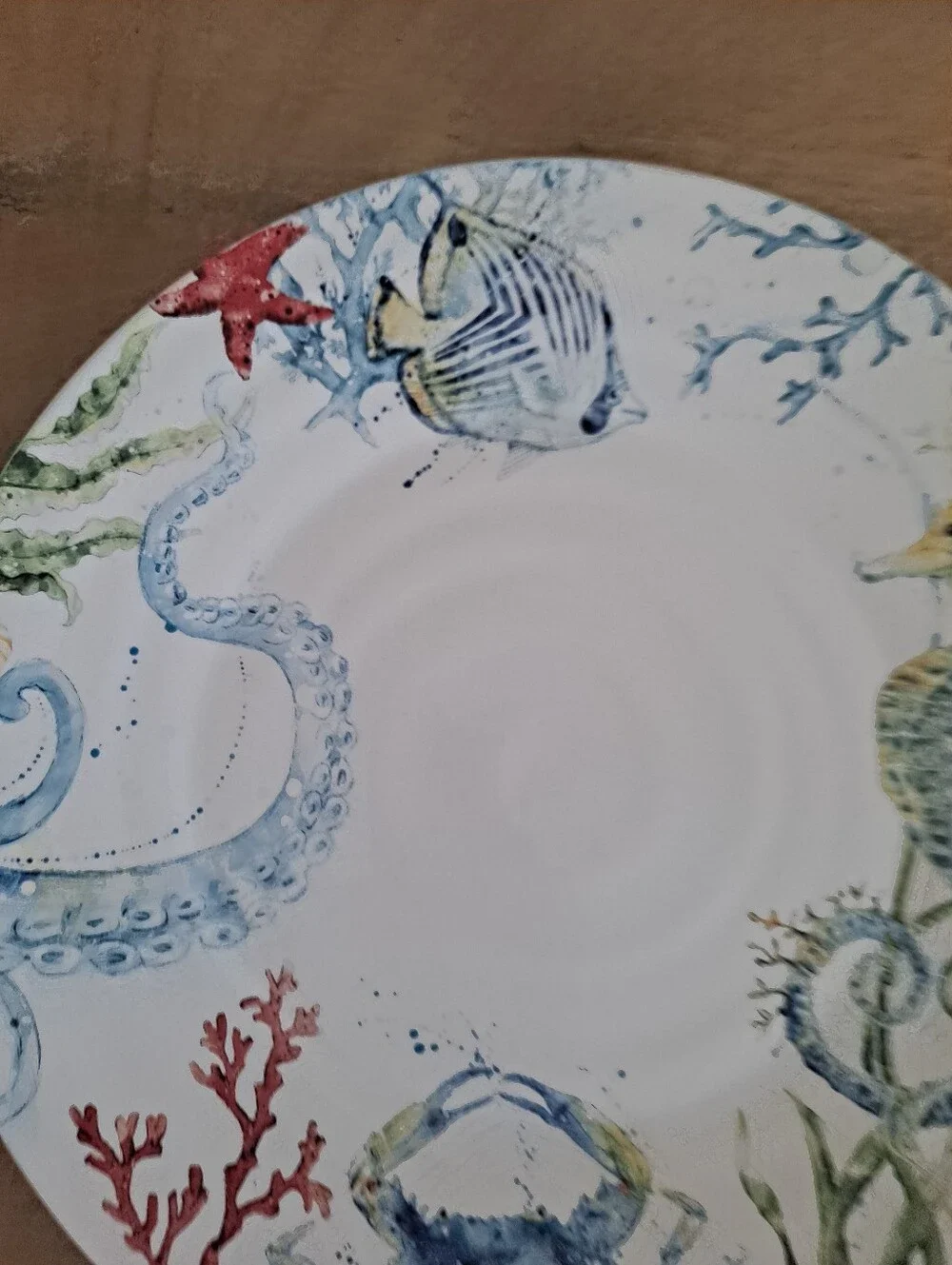 Pier 1 White Ceramic Dinner Plate Sea Life Rare Discontinued  10.75